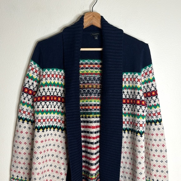 Talbots ladies FAIR ISLE SHAWL COLLAR OPEN SWEATER soft cozy small oversized - Picture 3 of 11